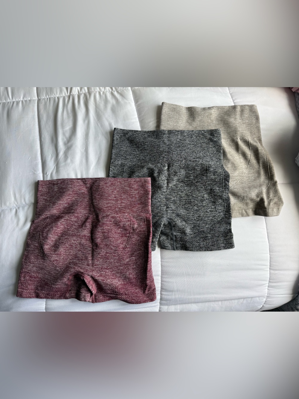 Seamless High-Waist Bike Shorts Trio - Burgundy, Charcoal, Oat